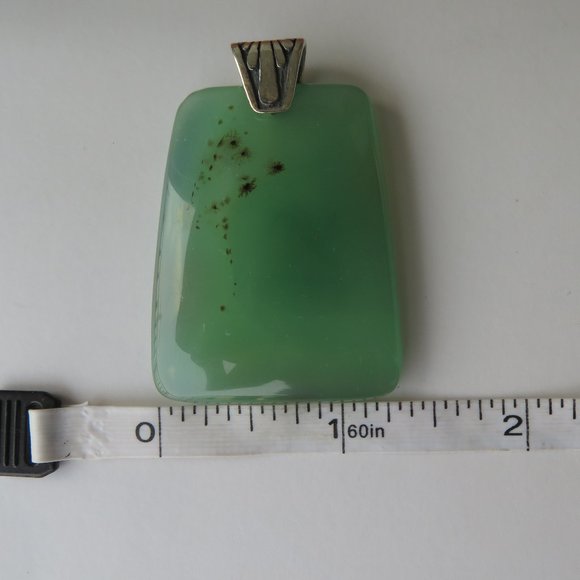 HUGE Green Agate Sterling Silver Pendant - Picture 10 of 10